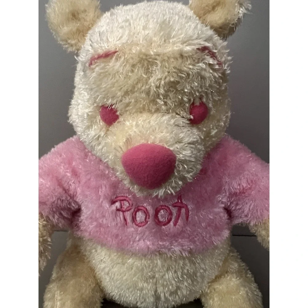 Winnie‎ The Pooh Bear Plush Disney Store Pink Sparkly Glitter Yellow Shirt 16